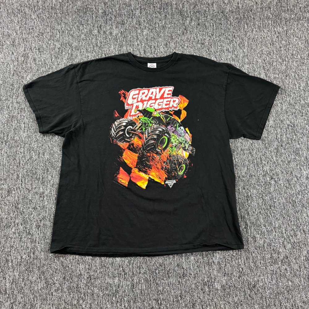 Grunge Y2K Monster Jam Grave Digger Graphic Heavyweight T-Shirt Black 2XL